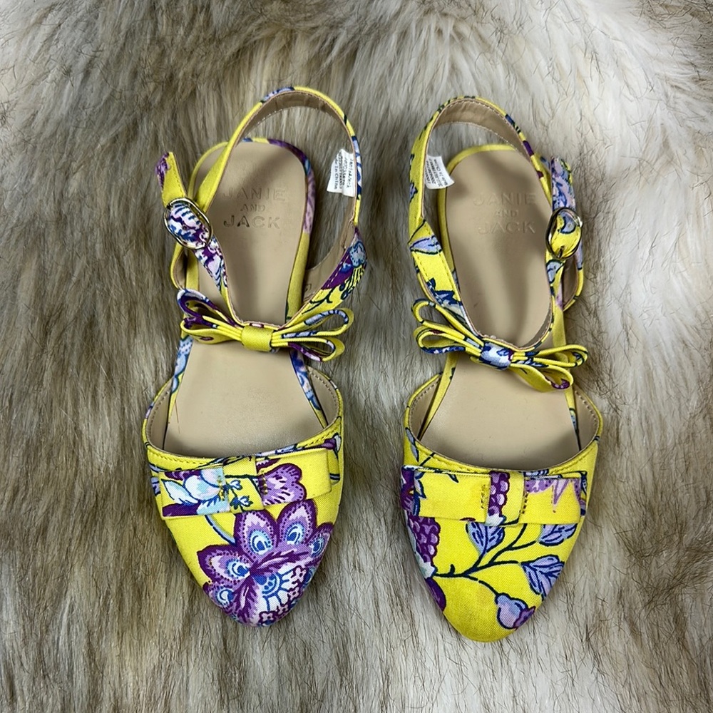 Size 11 Janie and Jack Floral Yellow Purple Bow Strap Floral Sandals